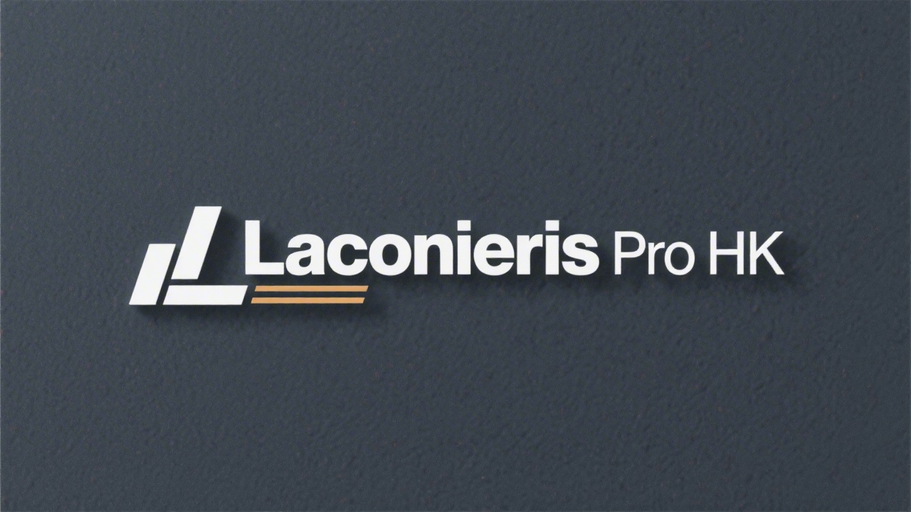 Minimalist Laconieris Pro HK logo with clean sans-serif wordmark, simple geometric accent line, designed for a professional fintech-like marketing brand.